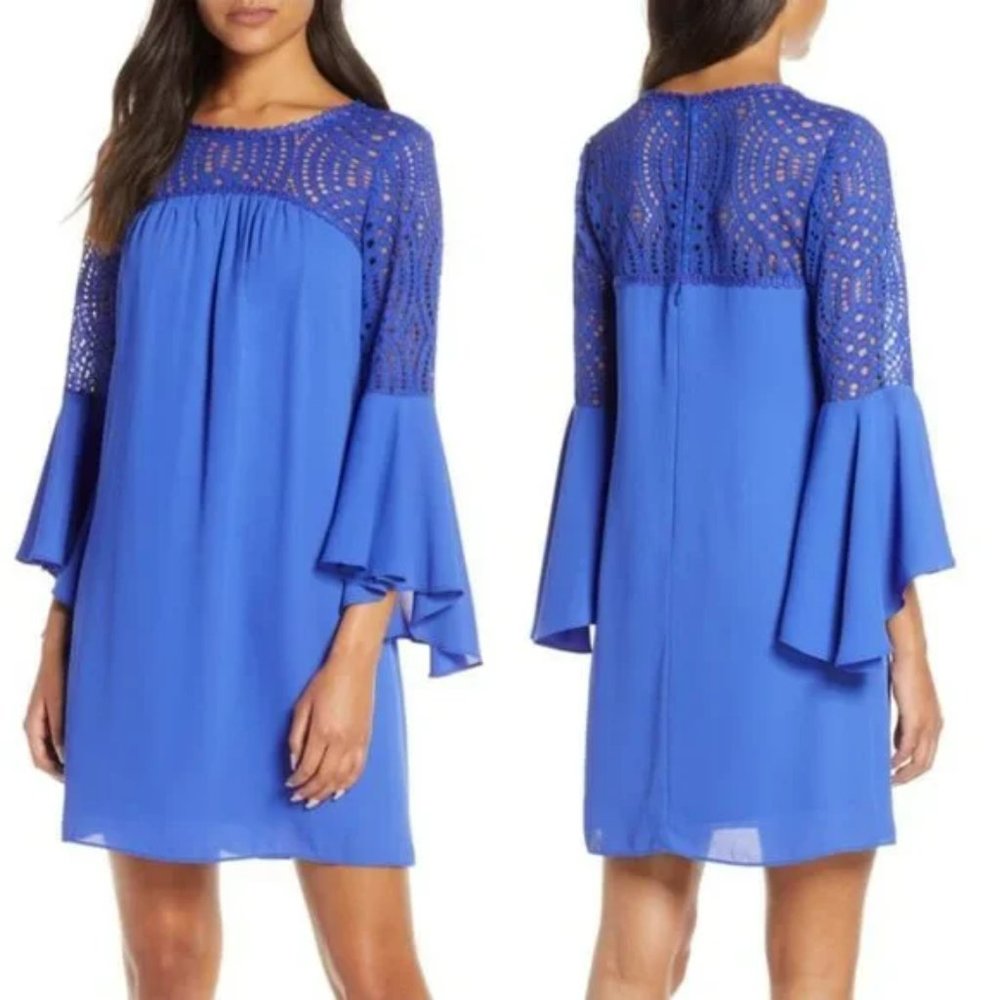 Lilly Pulitzer Blue Amenna Bell Sleeve Lace Crochet Mini Dress